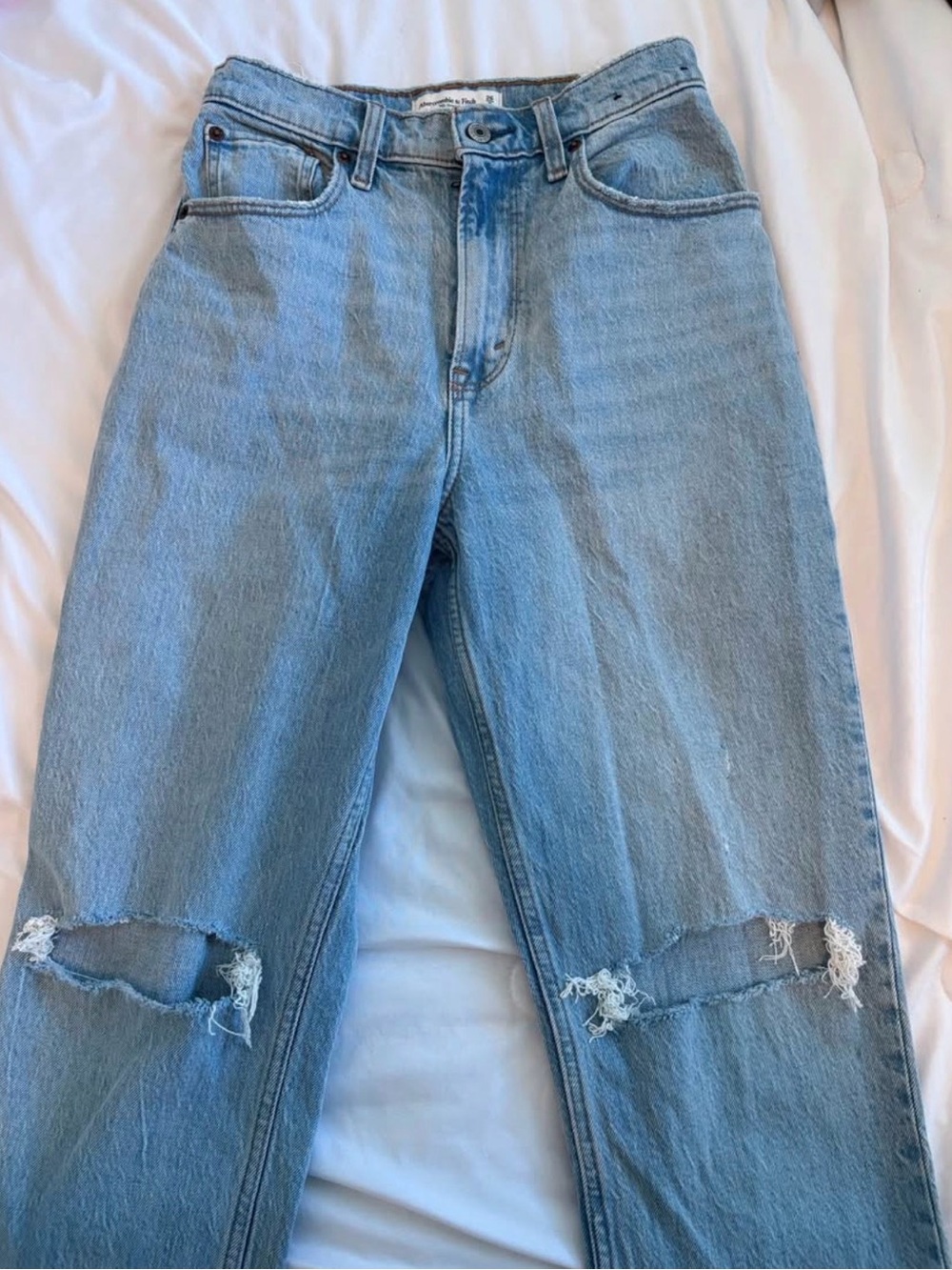 Abercrombie & Fitch Light Blue Boyfriend Jeans with Knee Rips